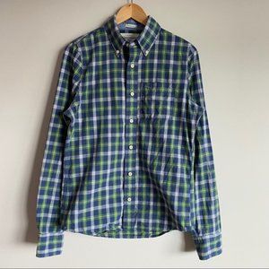 Abercrombie & Fitch Muscle Fit Button Down Green Blue Plaid Shirt